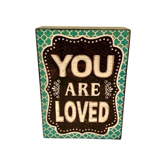“You Are Loved” Teal Wall (or Stand Alone) Decor Wood Sign - Picture 2 of 3